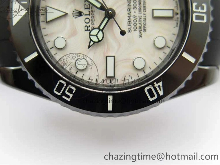 0109 Submariner 40mm Black Ceramic 5GF Best Edition Cream Dial on Black Rubber Strap SA Neat 2470